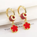 New Design Gold-Plated Five-Leaf Flower Stone Zircon Dangle Drop Earrings Creative For Woman Birthday Jewelry Accessories Clover Qme Red