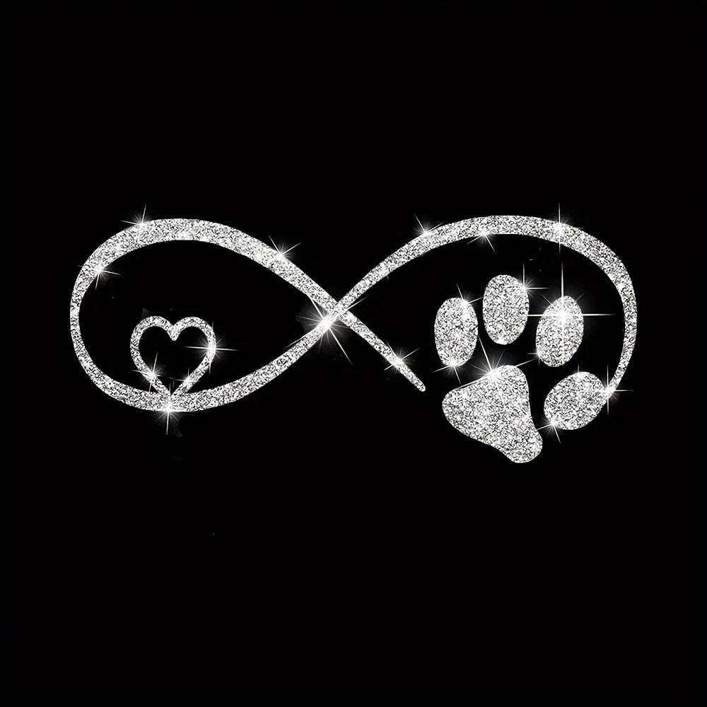 A Cute Cartoon Car Sticker With A Dog Paw Love Shape Bow Sticker, Shiny Car Window Sticker, Stylish Sticker, Qme White 1pc