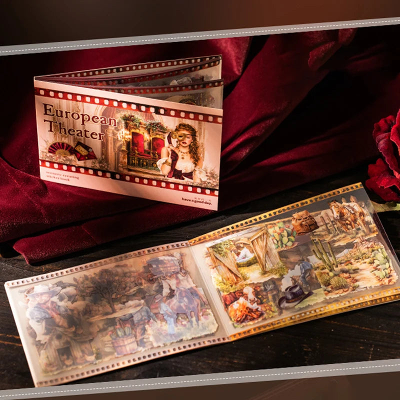 European Vintage Scene & Character Sticker Book, Perfect for Scrapbooking, Art Bookmark Making & More, A Must-Have for Students Qme