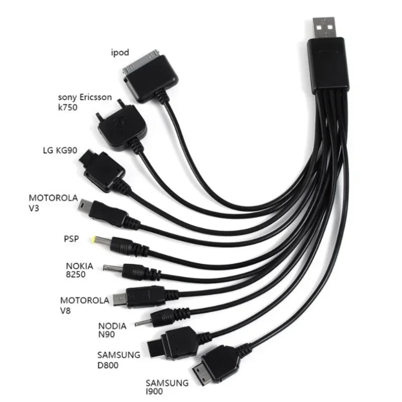 5pcs USB Multi-head Ten In One Charging Cable Mobile Phone 10 In 1 Multi-head Charging Cable 0.23 Meters Qme