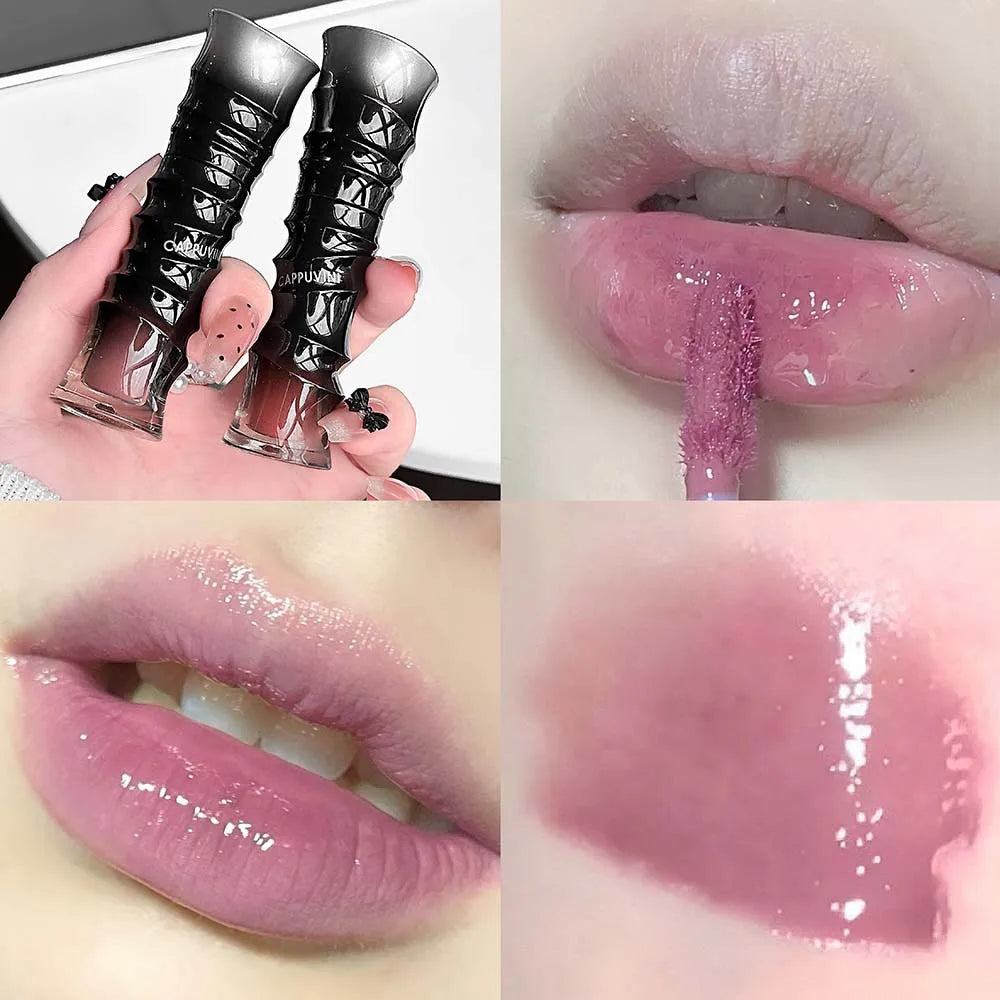 Crystal Lilac Lip Glaze Long Lasting Waterproof Pink Lip Tint Mirror Plumping Gloss Oil Non-stick Cup Natural Nude Jelly Makeup Qme 01