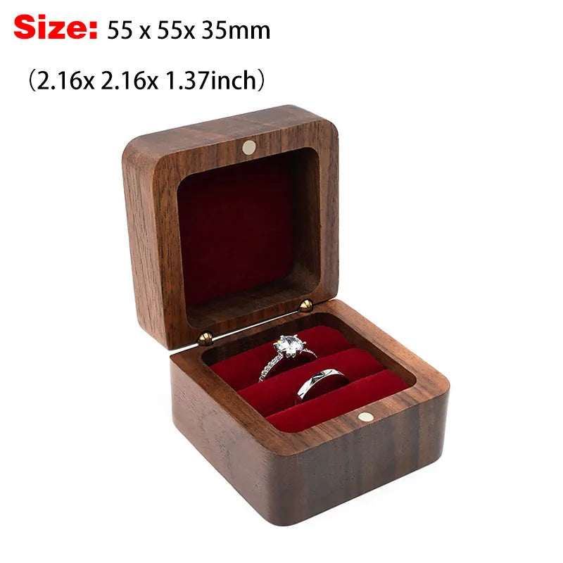 Premium Solid Wood Jewelry Organizer (Black Walnut) - Jewelry Display for Earrings & Couples Rings Jewelry Case Valentine Gift Qme Square Red Double