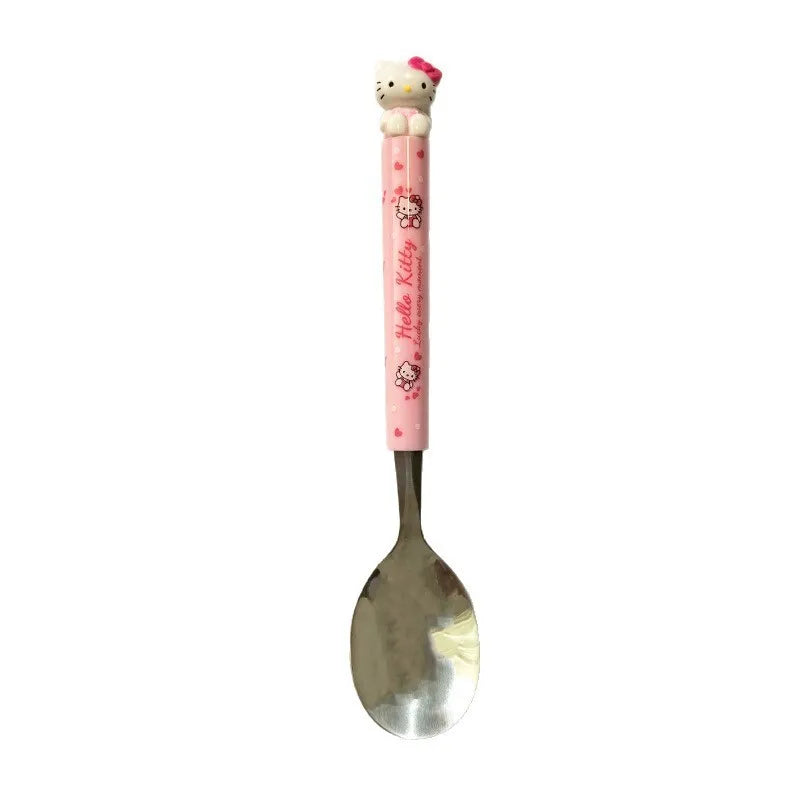 Hello Kitty Kuromi Cartoon Children's Tableware Spoon Portable Two-Piece Set for Students Stainless Steel Fork and Spoon Set Qme 13