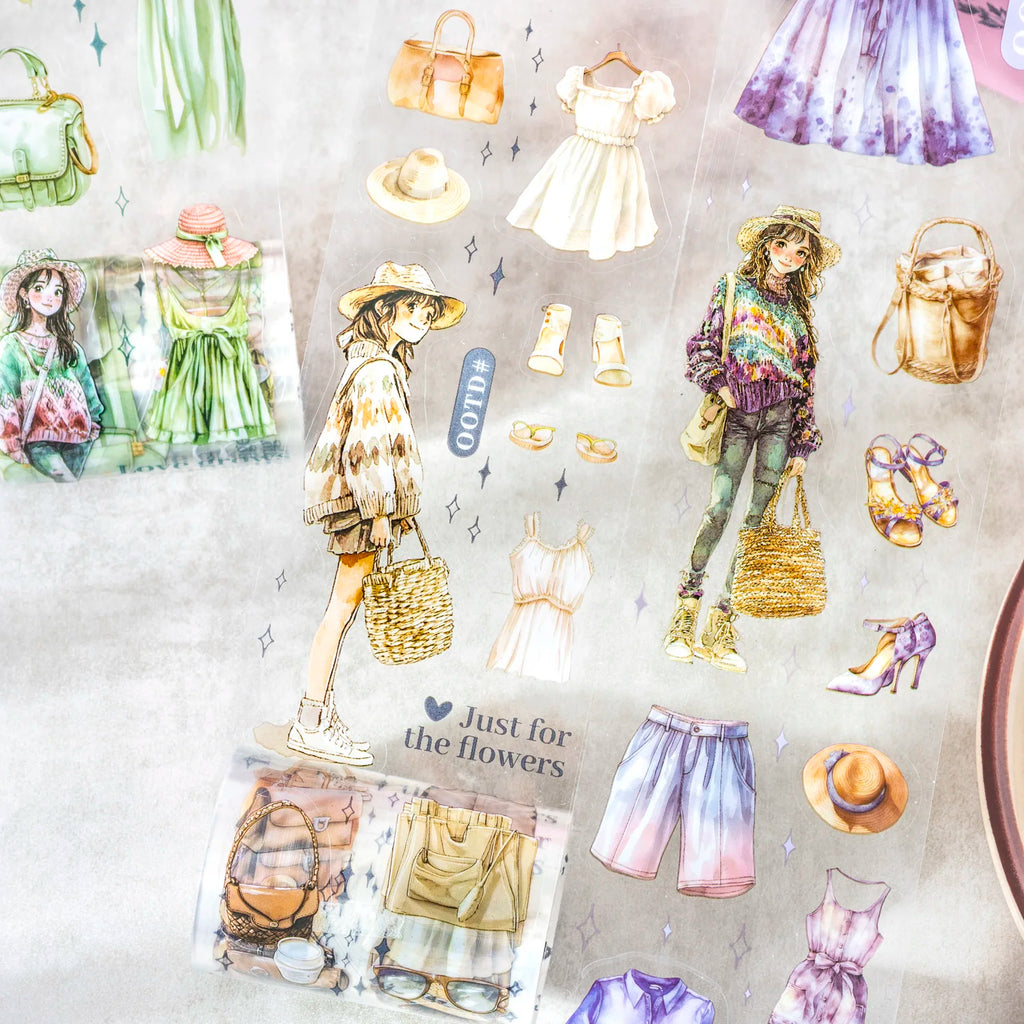 1 Roll Daily Collage Outfit Theme Die-Cut Washi Tape, Suitable for Scrapbooking DIY Scrapbook Collage Supplies, Phone Case Qme