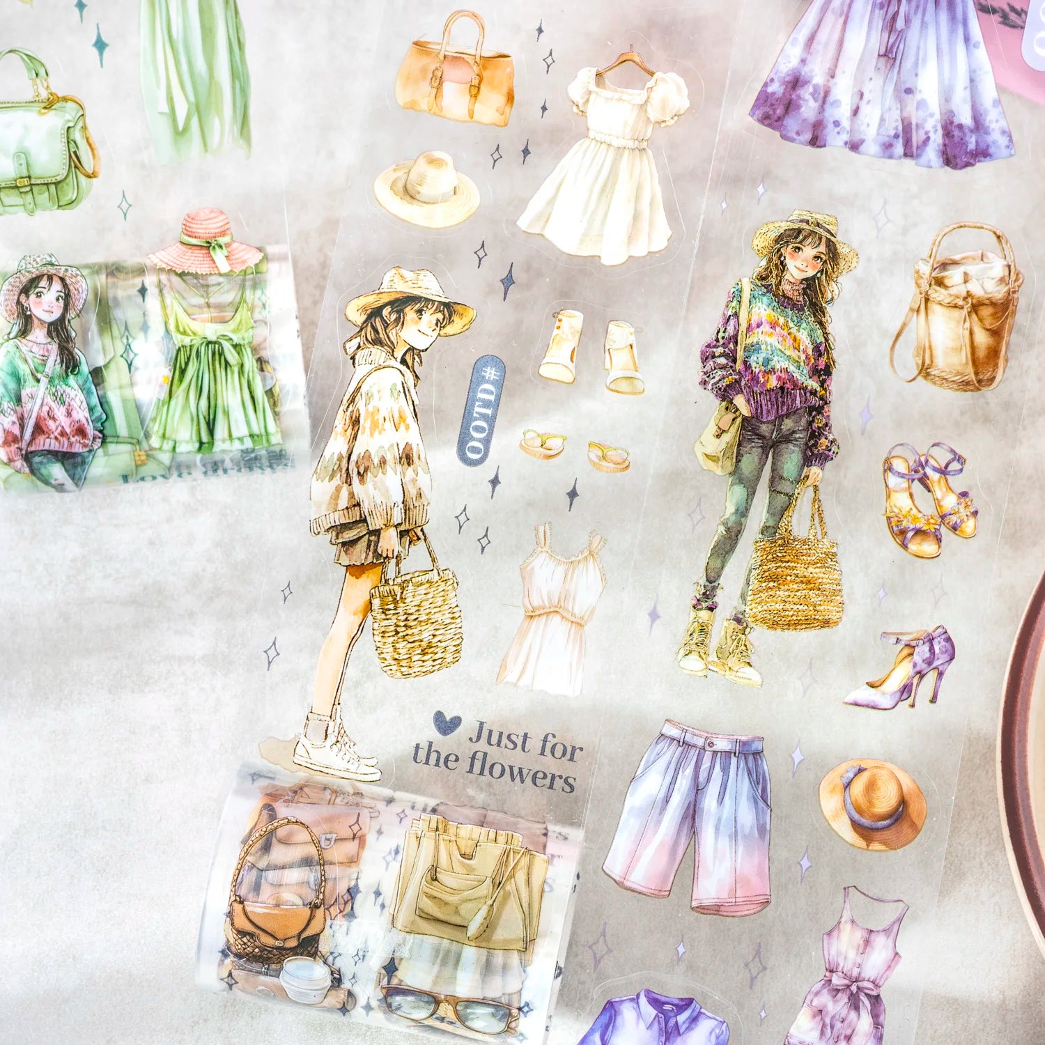 1 Roll Daily Collage Outfit Theme Die-Cut Washi Tape, Suitable for Scrapbooking DIY Scrapbook Collage Supplies, Phone Case Qme