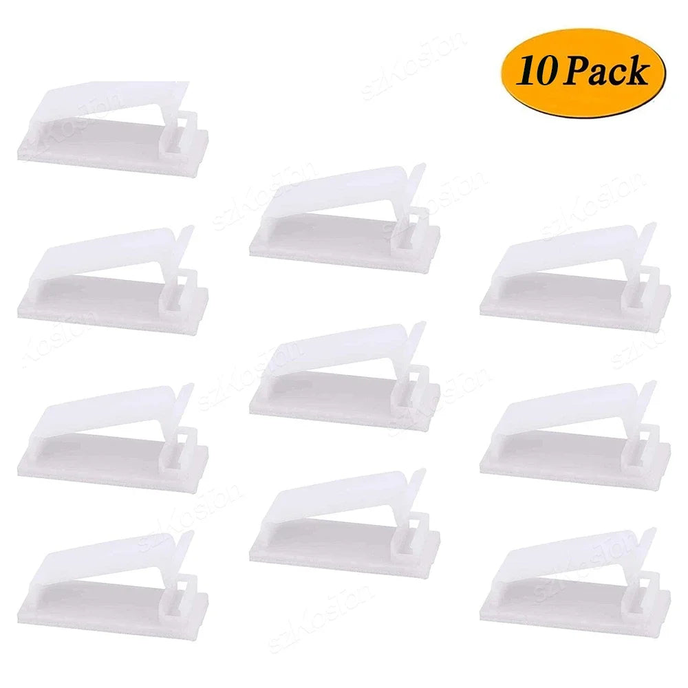 Self-adhesive Cable Organizer Cable Clamp Clips Holder Clamp Management Car USB Data Cable Decorative Cord Winder Manager Qme 10PCS-White