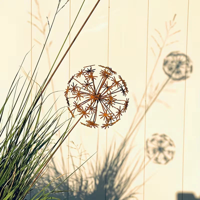 1Pc Vintage Metal 3D Dandelion Garden Sculptures Dandelion Garden Stake Decoration Metal Outdoor Sculpture Outdoor Decor. Qme