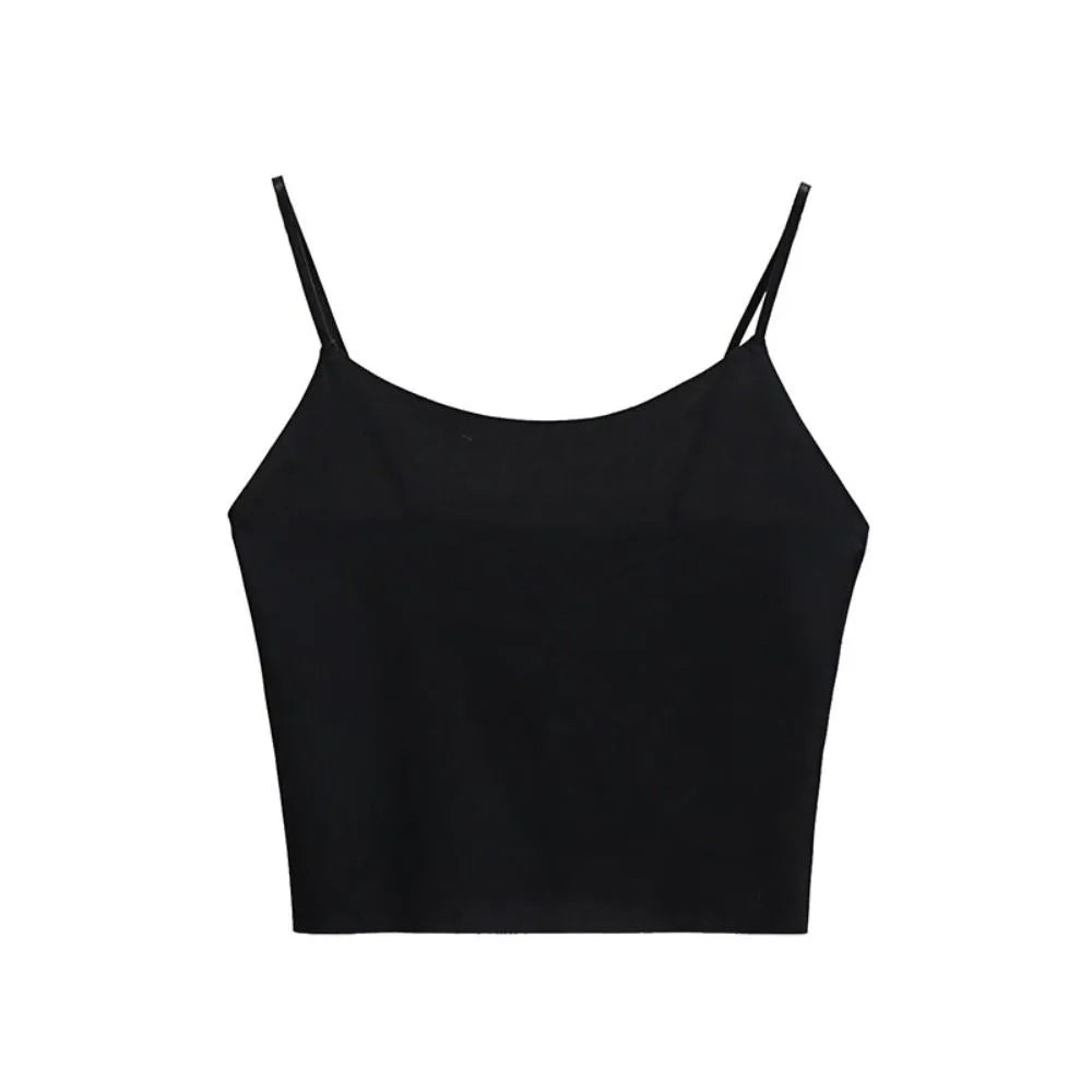 Thin Ice Silk Traceless Sling Tank Bralette Crop Tops Strap Skinny Qme black M