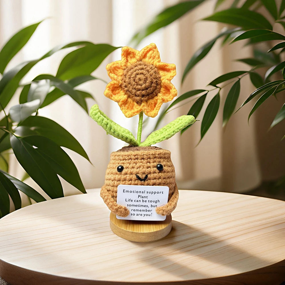 1PC Positive Energy Heart Flower Hand-woven Dolls Home Room Decor Hug Pocket Knitting Doll Positive Card Desktop Ornament Gifts Qme