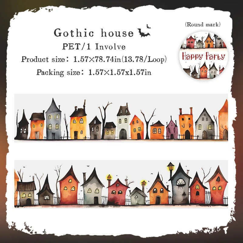 1Roll Halloween Gothic Party Celebration Washi Tape for Scrapbooking DIY, Collage Supplies, Phone Case Notebook Decor Qme 1