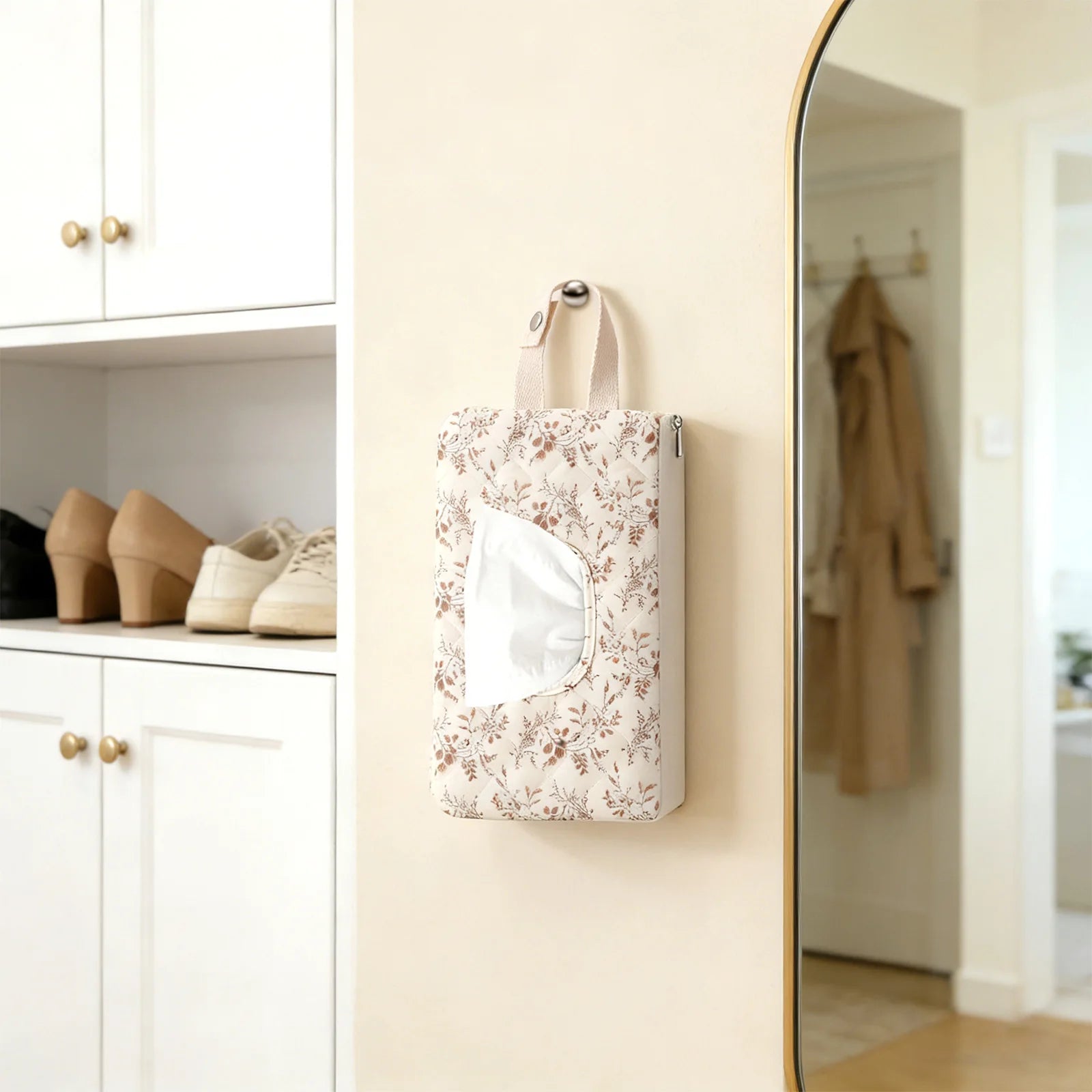 Pull-out Wipe Holder Floral Diaper Pouch Portable Quilted Wipes Tissue Hanging Bag for Car Stroller Multipropose Storage Bag Qme
