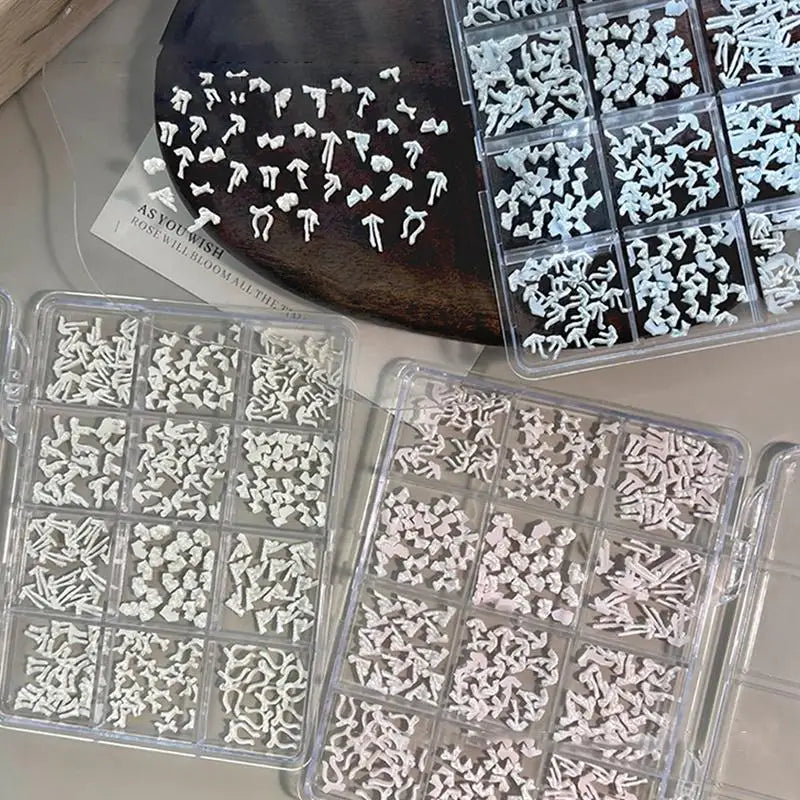 12 Grids Bow Mixed Mini Nail Art Rhinestone Nails Decals Design Charm Qme