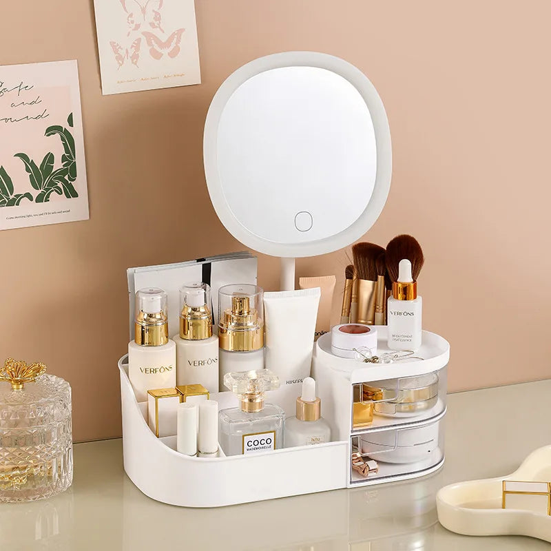 Makeup Storage Box Mirror Desktop Dressing Table Cosmetics Jewelry