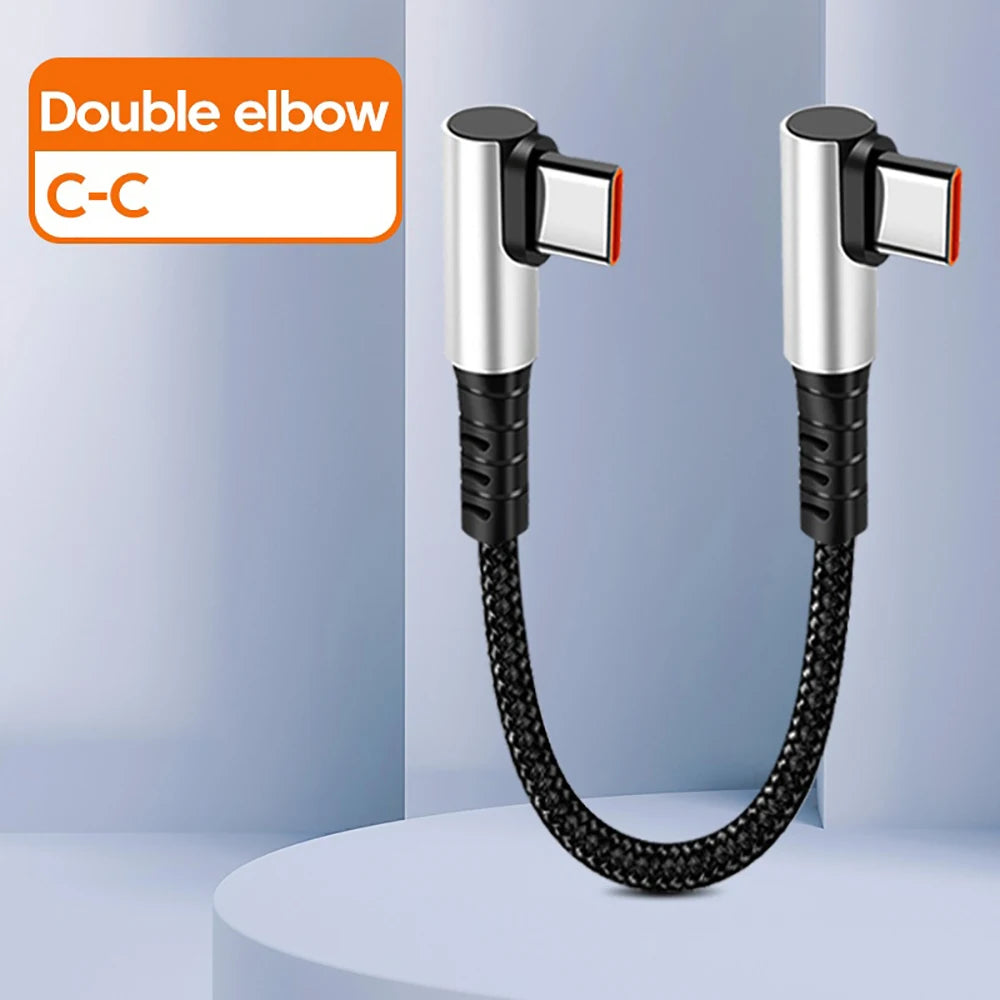 6A 25cm/50cm Short Data Cable 90 Degree Elbow USB PD To Type C Cable Fast Charging Cord For Iphone15 Xiaomi Samsung USB C Line Qme double elbow C-C 0.25m