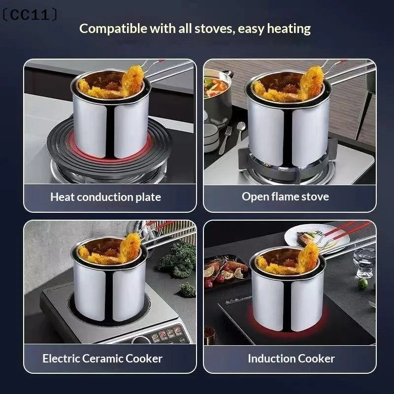 Deep Frying Pot Kitchen Fryer Strainer Stainless Steel Tempura Pan Qme