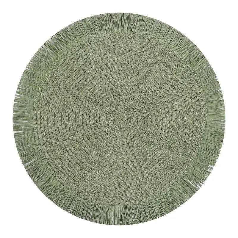 Woven Rattan Round Placemat Handmade Fringe Edge Heat Resistant Home Qme size1 A