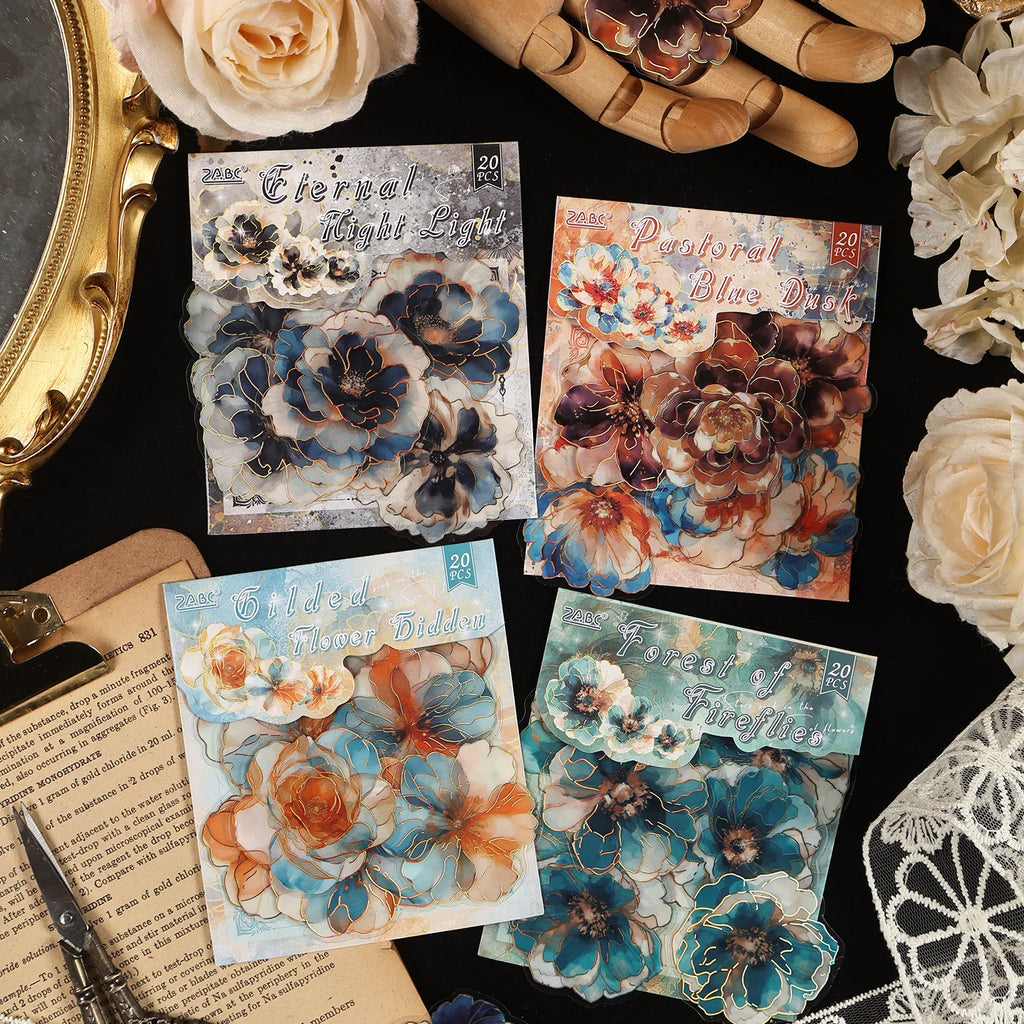 20/40 Pcs Kawaii Creative flower plant Sticker Pack hand tent DIY Stick Labels Scrapbooking Stickers Junk Journal Supplies Qme