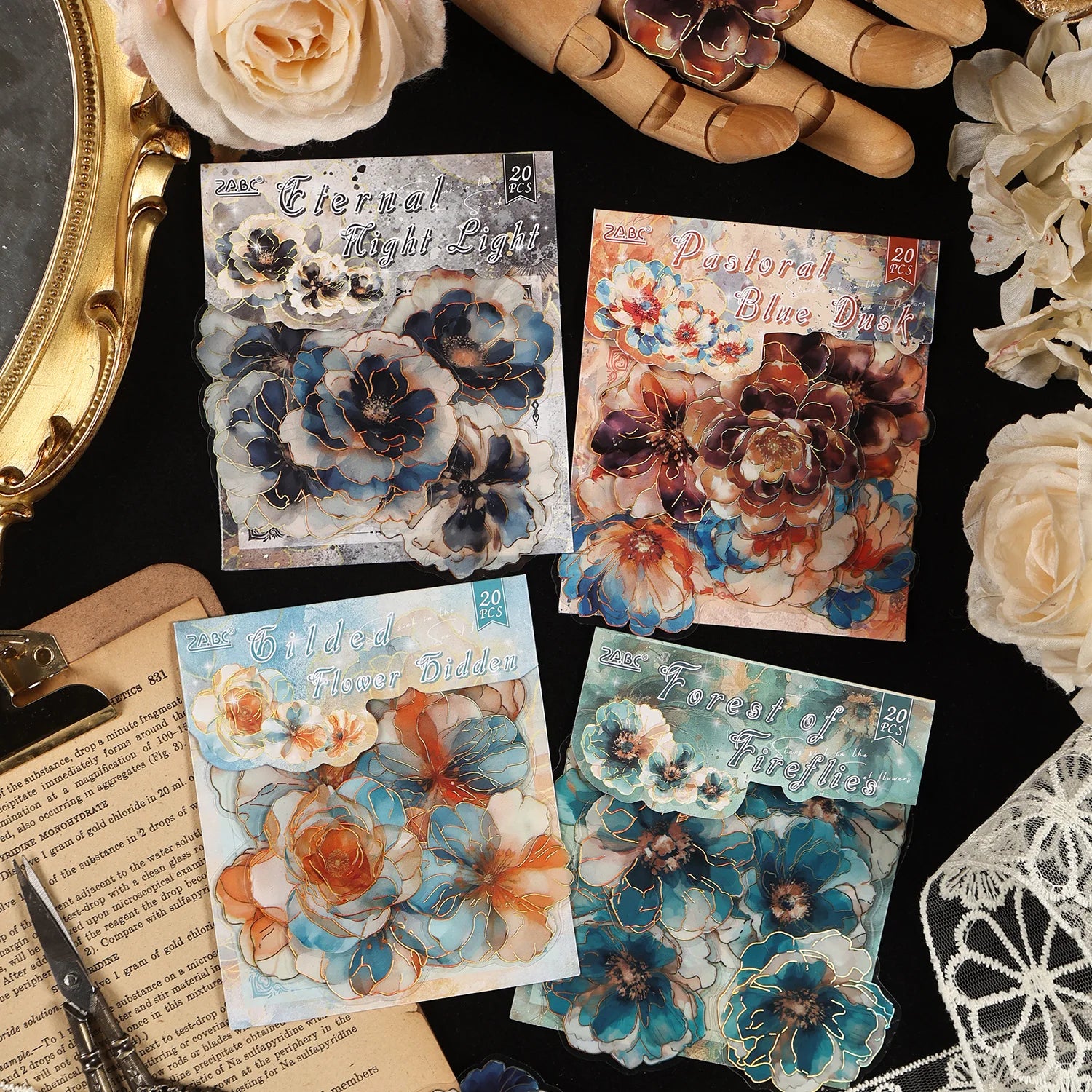 20/40 Pcs Kawaii Creative flower plant Sticker Pack hand tent DIY Stick Labels Scrapbooking Stickers Junk Journal Supplies Qme