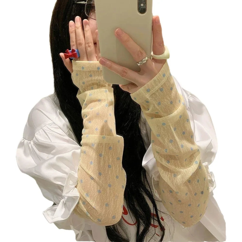 Korean Style Polka Dot Sunscreen Sleeves Mesh Loose UV Protection Sleeves Comfortable Breathable Outdoor Arm Covers Driving Qme Yellow