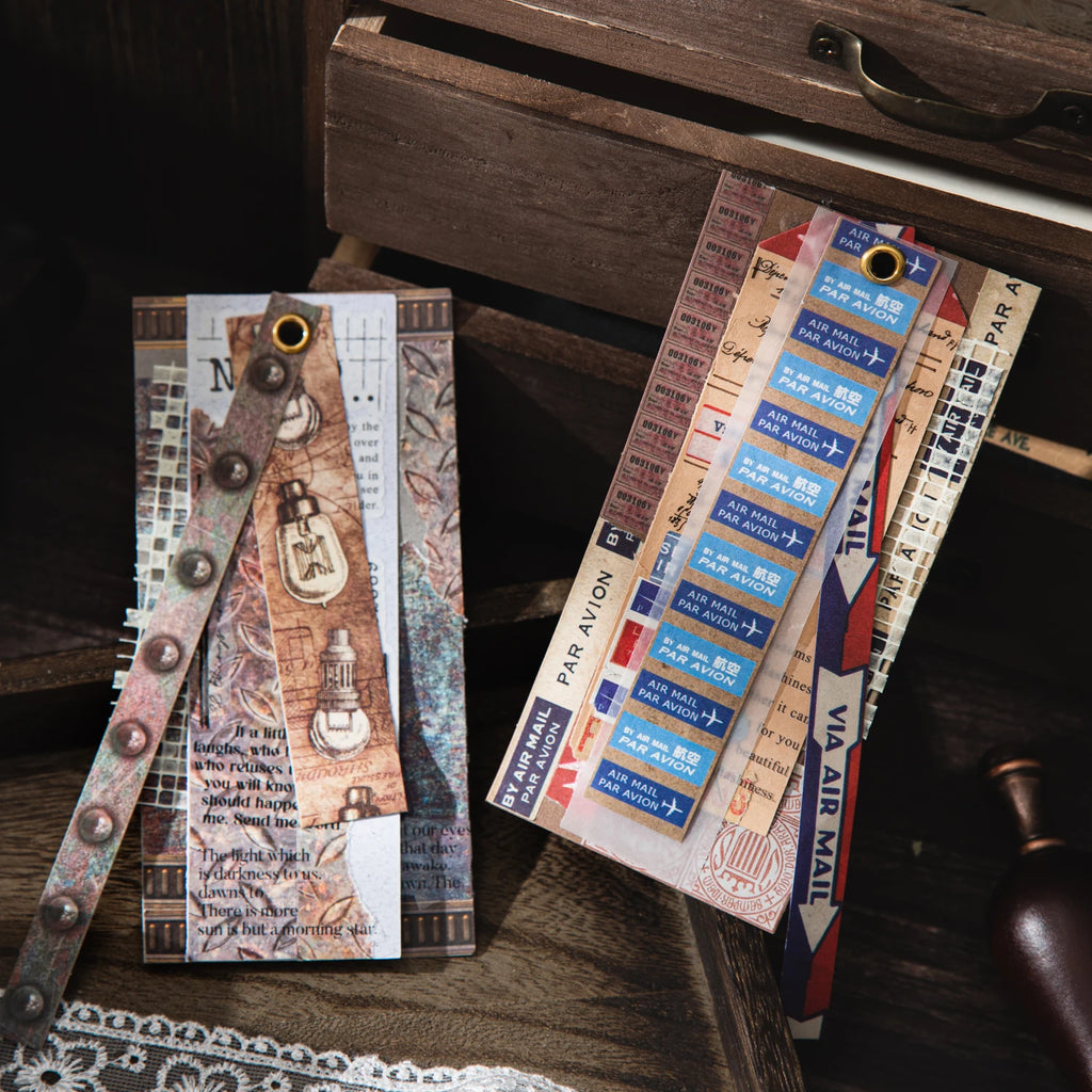 25 Sheets Vintage Long Style Journal Stickers for DIY Scrapbook Guitar Phone Case Notebook Decoration Craft Supplies Stationery Qme