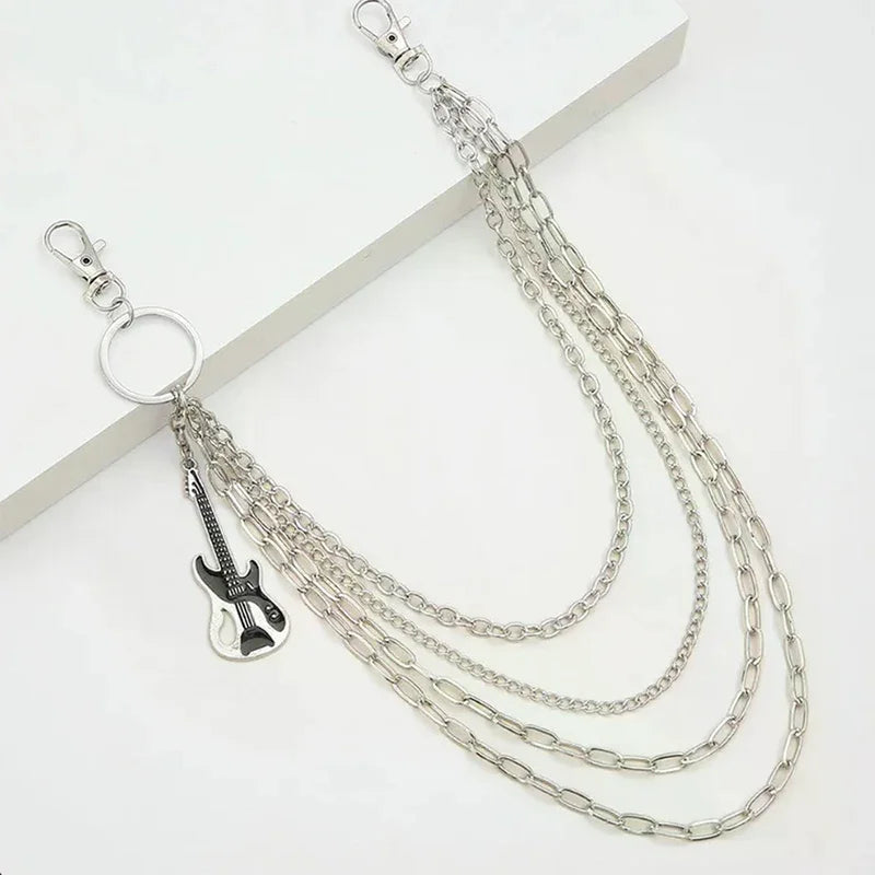 Multilayer Metal Guitar Pendant Pant Chain Hip Hop Waist Keychain Jeans Chain Women Trendy Jewelry Accessories Gifts Qme