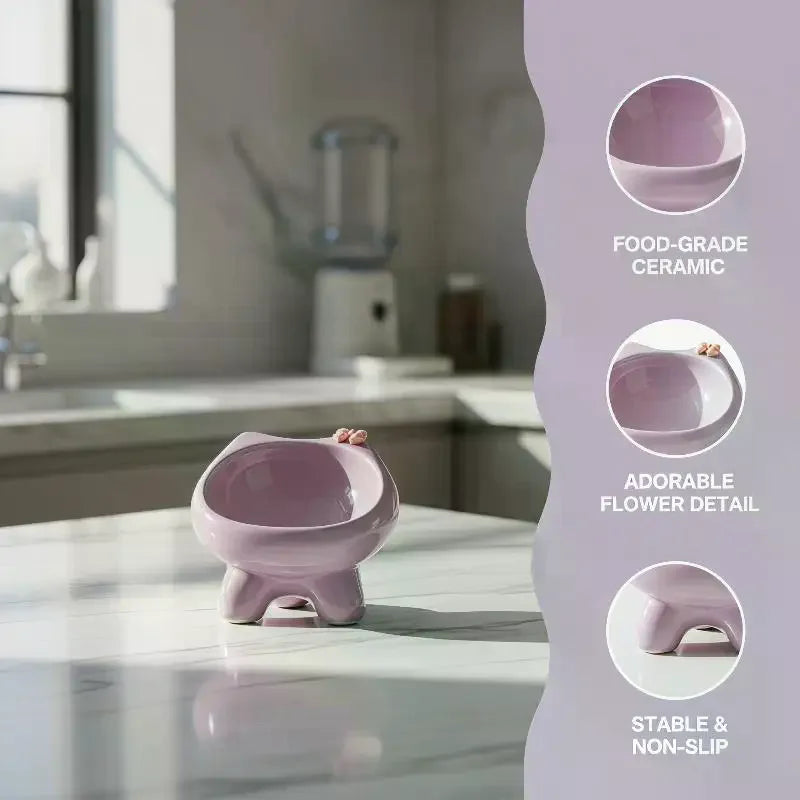 1pcs Pet Food Bowl 15-Degree Angle Cat Bowl To Protect The Cat's Neck And Prevent Pressure On The Whiskers Pet Supplies Qme