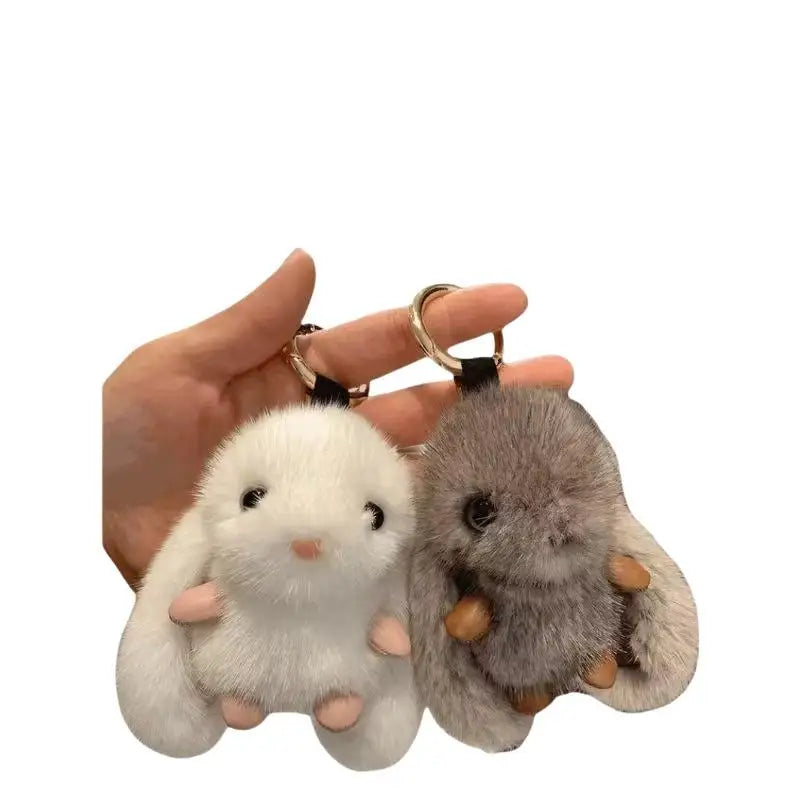 Plush Rabbit Keychain Fluffy White Soft Charm Mini Pendant Decorative Accessory for Women Travel Bag Decoration Qme