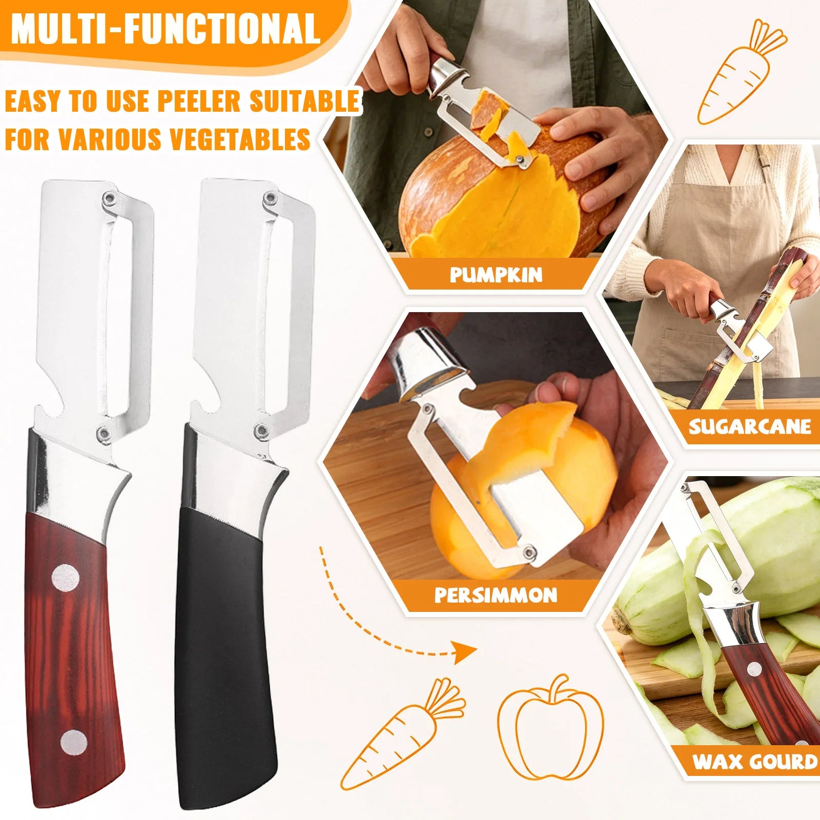 Fruit Vegetable Peeler With Wooden Handle And Bottle Opener 2-in-1 Stainless Steel Multi-functional Kitchen Tools Qme