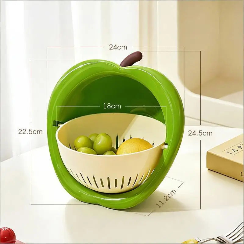 Cute Fruit-shaped Drain Basket Fruit Washing Basin Thickened Qme Green