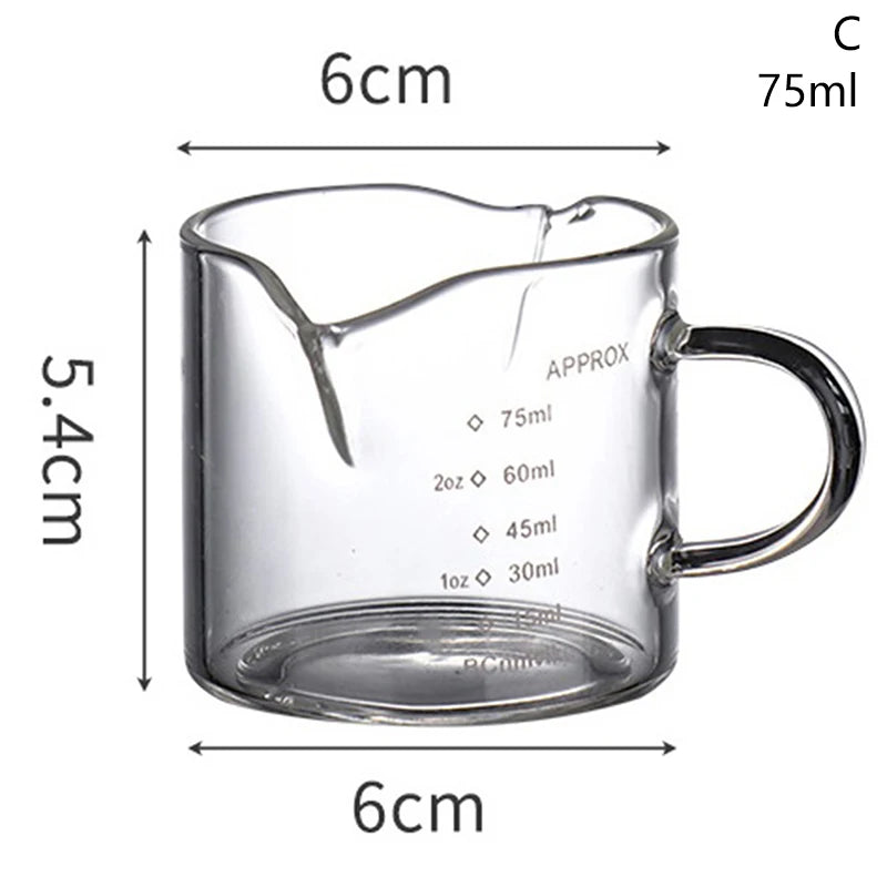 70/75ml Espresso Shot Glass Double Spout Glass Measuring Cup Heat-Resistant Handle Clear Scale Wine Milk Coffee Measure Jug Qme C