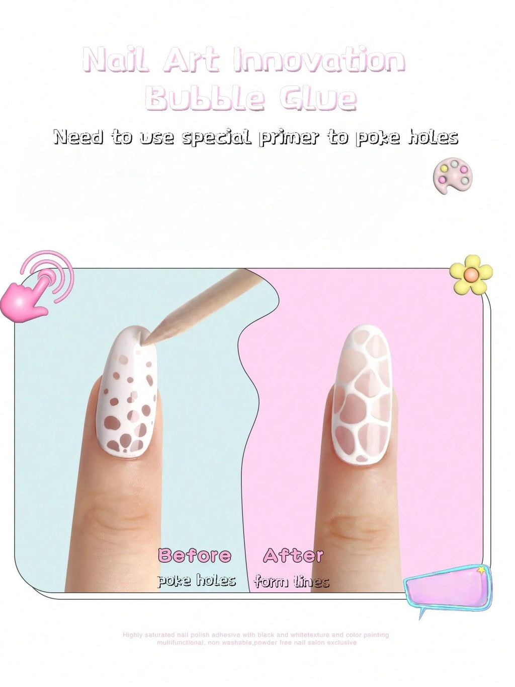 2-piece Bubble Nail Polish Poke Net White Wave Hole Saturation Qme