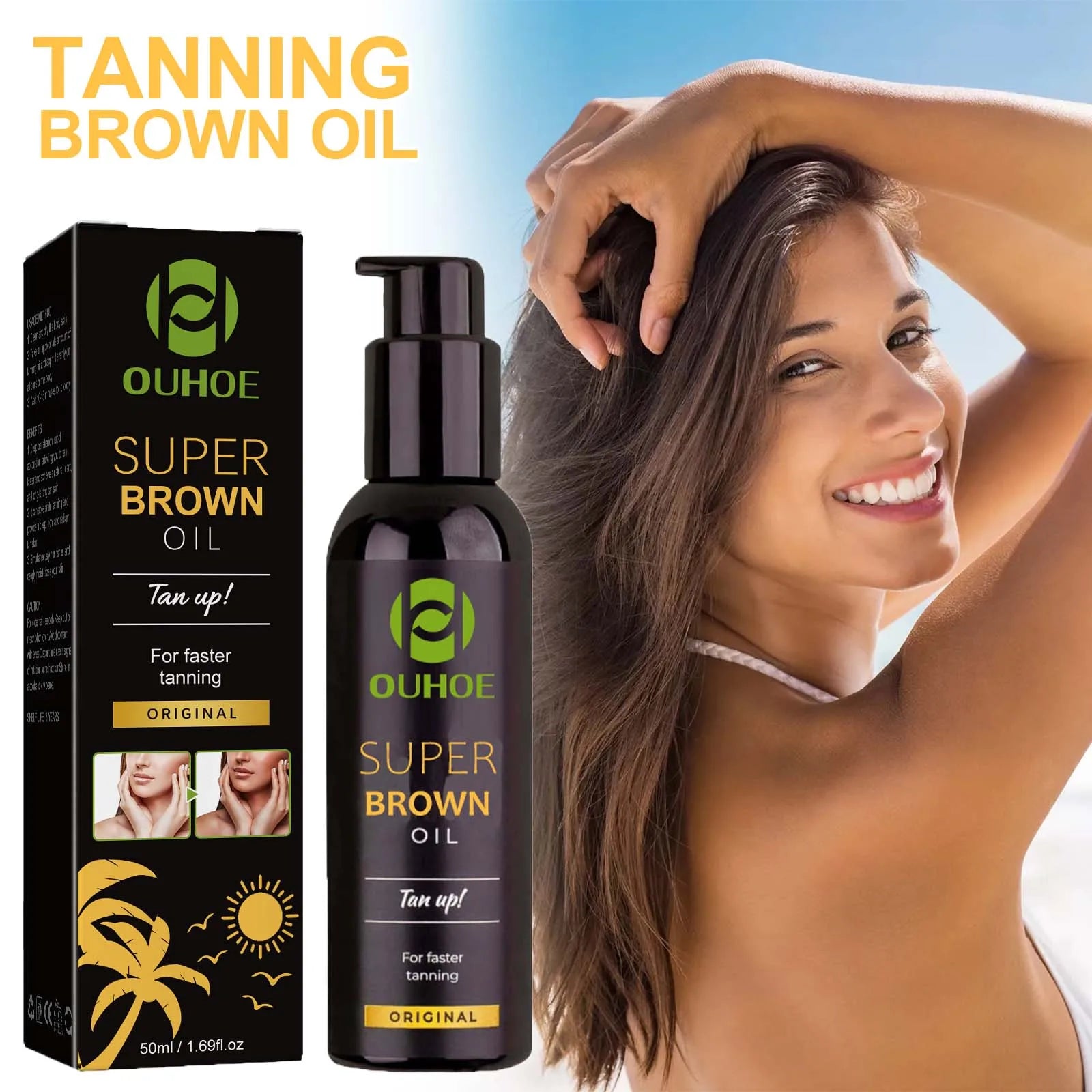 Brown Tanning Oil Sunless Self Tanning Body Bronzer Nourishing Summer Beach Solarium Powerful Natural Tanning Boosting Oil Qme