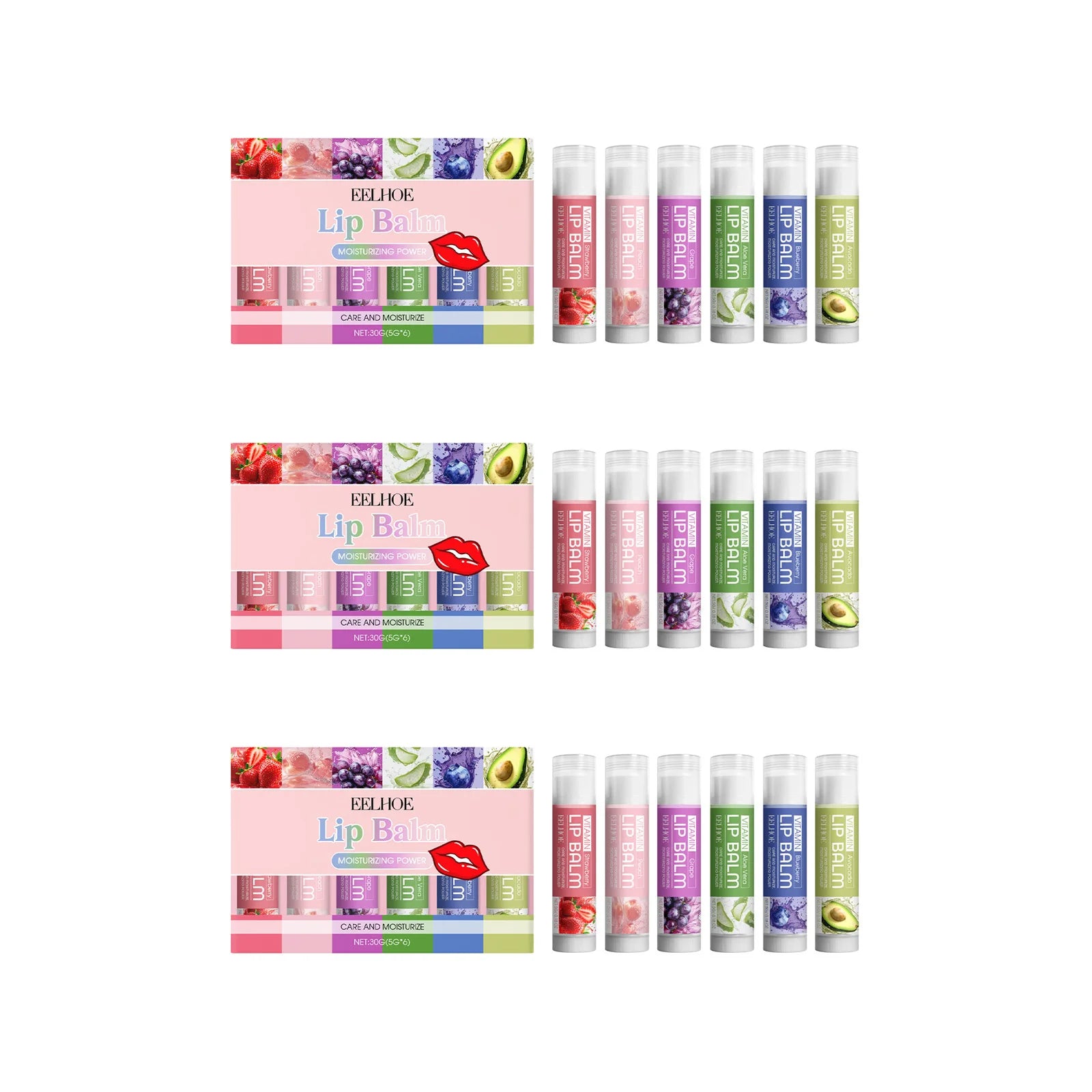 6PCS Moisturizing Lip Balm Set Deep Moisturizing Brightening Lip Color Lip Care for Dry Lips Daily Use Gift For Holiday Parties Qme 3 Sets