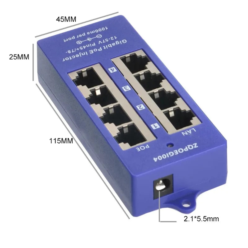 1PCS 4-Port POE Injector 100Mbps Ethernet Power Supply Wall-Mounted Adapter Qme