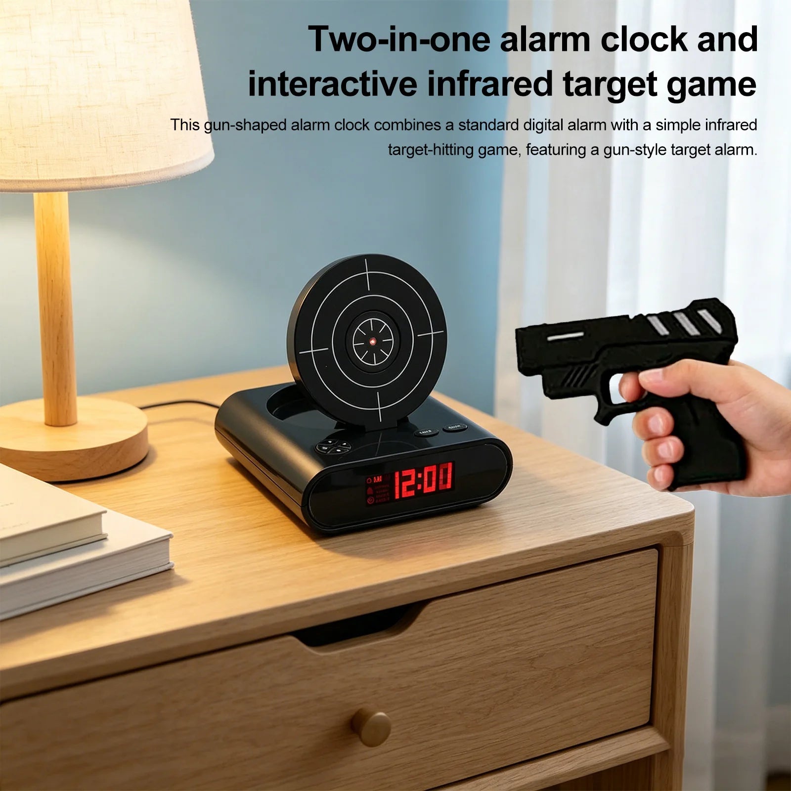 Target Alarm Clock with Gun & LED Display Personalized Wake Shot Alarm Clock Ringtones Customization for Home Office Living Room Qme