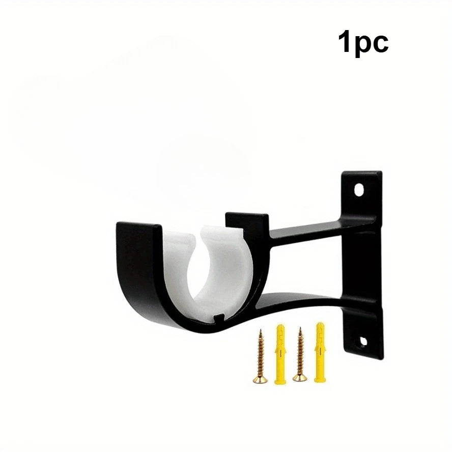 Curtain Rod Bracket, Heavy Duty Metal Wall Mount Support for Curtain Poles Qme Black 1pc