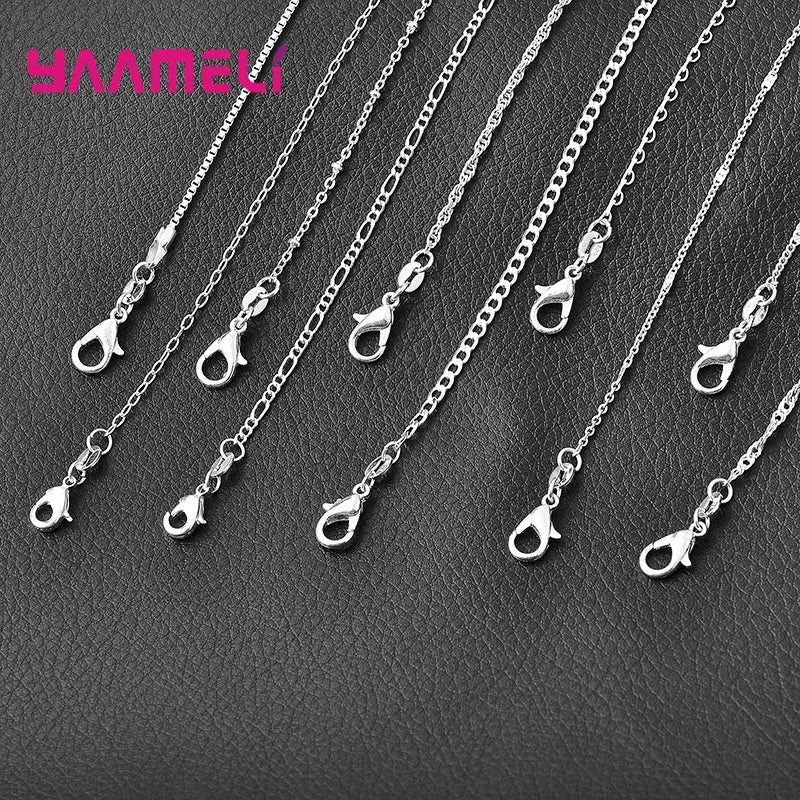 5PCS Wholesale Pure 925 Sterling Silver Color Charm Link Chain Necklace Jewelry with Strong Smooth Lobster Clasps 16-30 Inches Qme