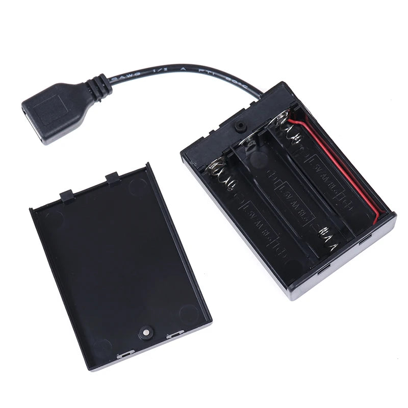 DC4 5V Portable Mini AA Battery Holder Storage Box Case USB Power Qme