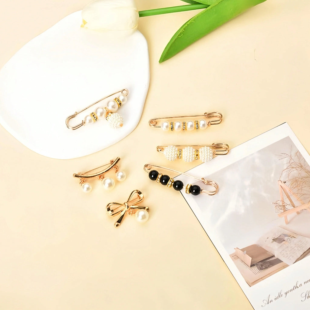 8Pcs women's black and white trouser waist pearl pin adjustment fixed clothes, pants waist circumference change small accessorie Qme