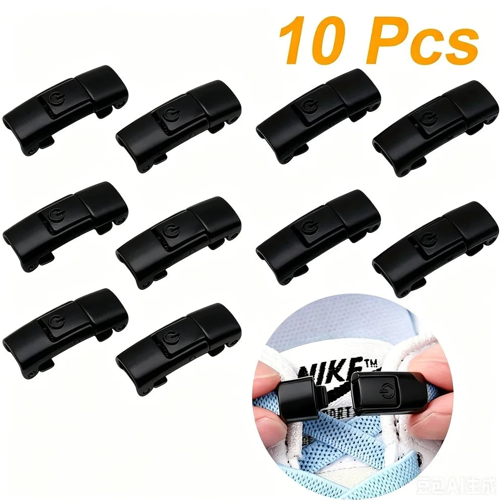 Shoe Lace Buckle Lock Metal Quick and Easy Shoelace Without Lace Buckle Switch Logo Suitable for Children and Adults Shoe Laces Qme Black 10pcs 5pairs
