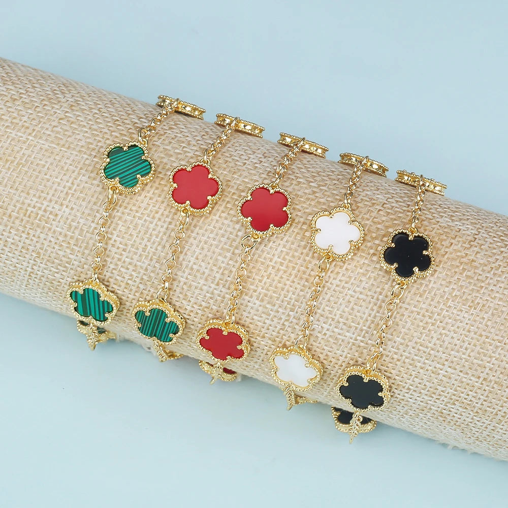 2023 INS Hot Sale 10 Colors Five Leaf Flower Bracelet Classic Fashion Adjustable Bracelet Sweet Romantic Woman Party Jewelry Qme