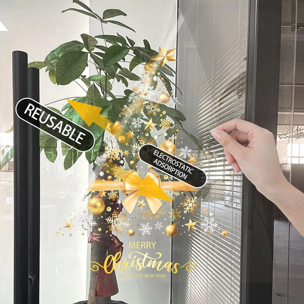 Christmas Clings Static Removable DIY Decorations Golden Tree Window Qme