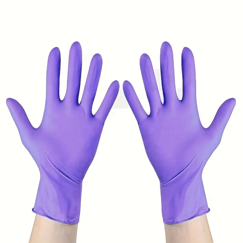 100PCS Disposable Nitrile Waterproof Gloves Dish Washing Kitchen Household Gloves Protective Gloves Multiple Colors Available Qme Purple XL-100pcs