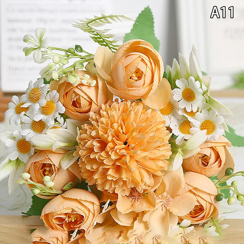 Artificial 1PC Flowers Wedding Home Bedroom Decoration Bridal Bouquet Garden Fake Silk Roses Hydrangeas Vase For Board Outdoors Qme style 17