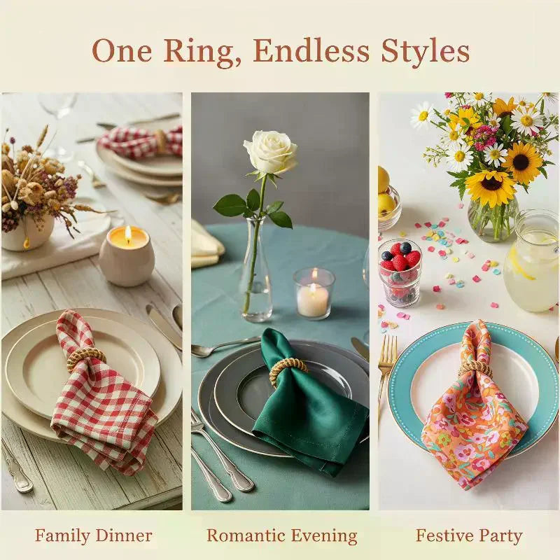 Bohemian Woven Napkin Rings Natural Rattan Rustic Home Wedding Dining Qme