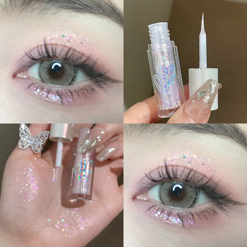 Sparkling Pink Sequins Liquid Eyeshadow Pigmented Shimmer Eye Liner Pointed Pen Loose Glitter Glue For Eye Crystals Makeup Tool Qme
