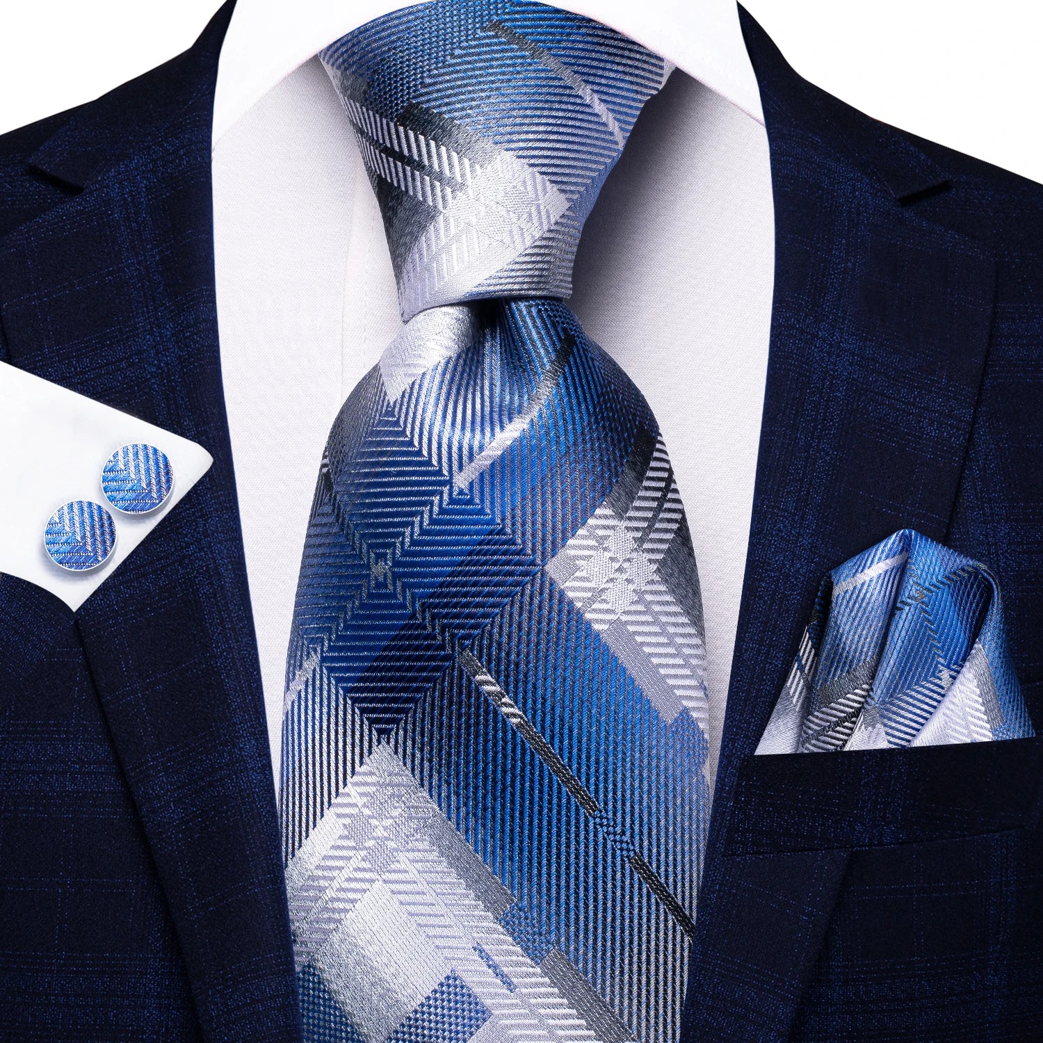 Hi-tie Light Blue Striped Business Mens Tie Jacquard Necktie Qme N-3469