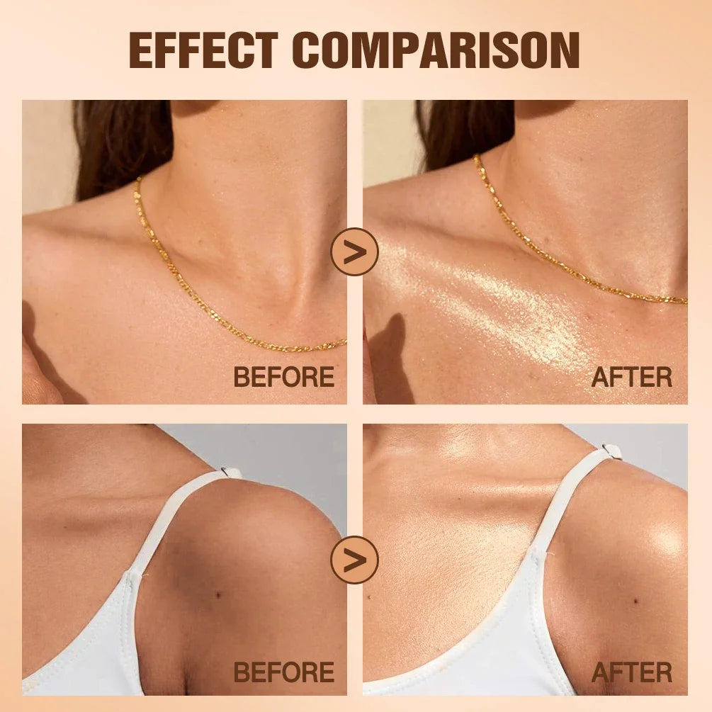 QIBEST Liquid Highlighter Gold Shimmer Oil Waterproof Smooth Diamond Face Body Glow Illuminator Body Highlight Lasting Cosmetics Qme