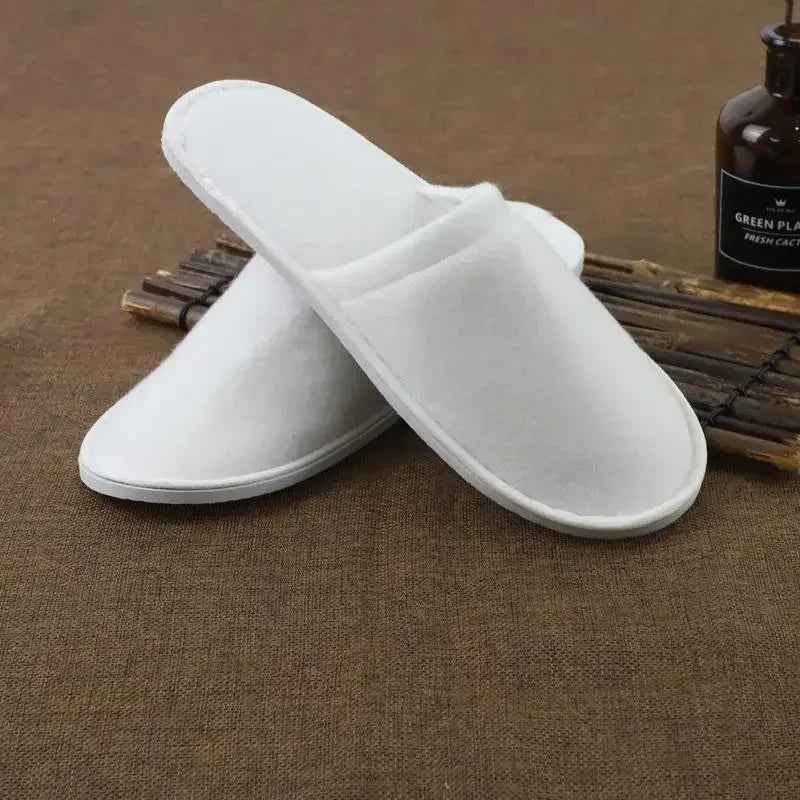 10Pairs Disposable Hotel Slippers 28x11cm White Closed Toe Anti Slip Qme