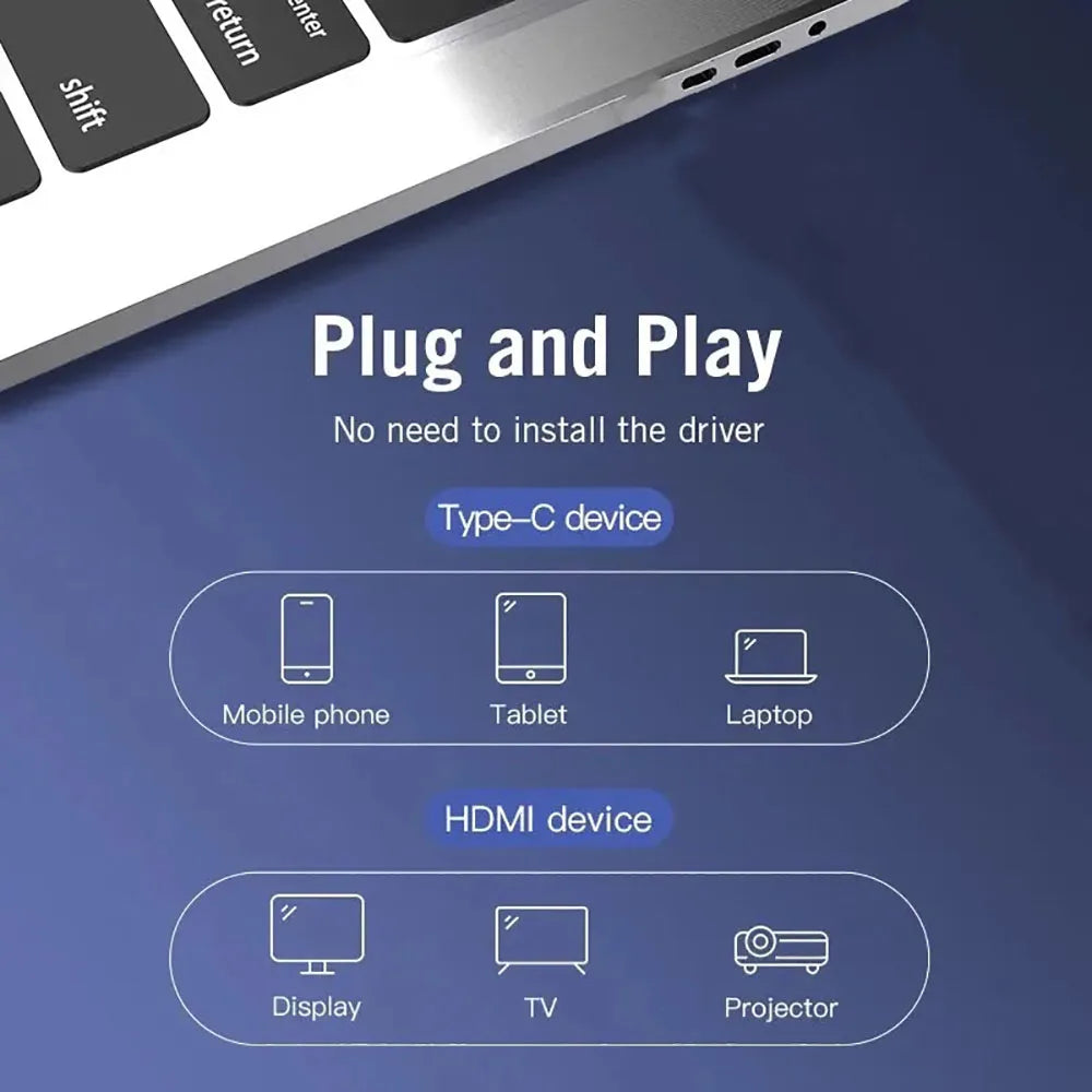 4K 60HZ Type-C to HDMl 2.0 Thunderbolt 3/4 Data Cable Aluminum Alloy Shell Extender Adapter For iPhone MacBook Huawei Mate30 Qme